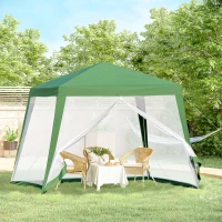 Outsunny 10x10ft Party Tent Canopy with Netting, Patio Screen House Slant Leg Outdoor Gazebo Sun Shade Shelter, Green(m-8)