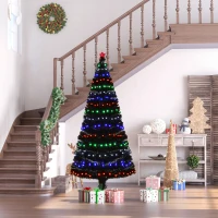 HOMCOM 6ft Tall Fir Artificial Christmas Tree with Realistic Branches, 230 Multi-Color Fiber Optic LED Lights and 230 Tips, Black(m-2)
