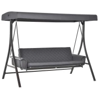 Outsunny 3 Person Patio Swing Chair Bed, Converting Flatbed, Outdoor Porch Swing Bed Glider with Adjustable Canopy, Removable Cushions, Pillows, for Garden, Poolside, Backyard, Dark Gray(m-1)