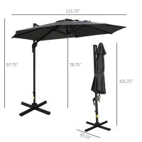 Outsunny 10ft Offset Patio Umbrella with Base, Hanging Aluminum and Steel Cantilever Umbrella with 360° Rotation, Easy Tilt, 8 Ribs, Crank, Cross Base for Poolside, Garden, Gray(m-3)