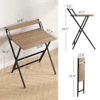 HOMCOM Folding Computer Desk, 27.6" Foldable Desk with Monitor Shelf for Small Space, Home Office, Study, Easy Assembly, Walnut(m-3)