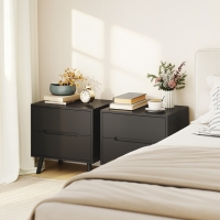 HOMCOM Nightstands Set of 2, Bedside Table with 2 Drawers, Modern Side End Table with Solid  Wood Legs for Bedroom, Black