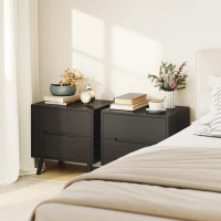 HOMCOM Nightstands Set of 2, Bedside Table with 2 Drawers, Modern Side End Table with Solid  Wood Legs for Bedroom, Black(m-1)