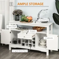 HOMCOM Coffee Bar Cabinet, Modern Sideboard Buffet Cabinet, Wine Cabinet with Drawer and 12-Bottle Wine Rack for Living Room, White(m-4)