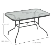 Outsunny Metal Garden Dining Table with Umbrella Hole, Outdoor Patio Table with Tempered Glass Top, 47.25" x 31.5"(m-3)