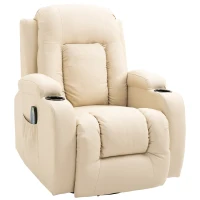 HOMCOM Vibration Massage Recliner Chair for Living Room with Heat,  Swivel Single Sofa, Modern PU Leather Manual Reclining Chair with Footrest, Cream White(m-18)