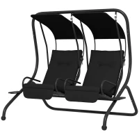 Outsunny 2-Seater Outdoor Porch Swing with Canopy, Patio Swing Chair for Garden, Poolside, Backyard, Black(m-1)