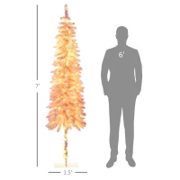 HOMCOM 7' Flocked Christmas Trees, Pencil Prelit Artificial Christmas Tree with Snow Downswept Branches, Pink(m-3)