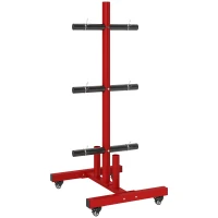 Soozier 2 Inch Weight Plate Rack, Plate Rack Holder for Olympic Weight Plates and Bars, with 4 Transport Wheels and 6 Fasten Clamps, 440 lbs. Capacity, Red(m-11)