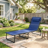 Outsunny Foldable Chaise Lounge, 4-Position Reclining Back, Trifold Portable design and Breathable Mesh for Poolside,Camping, Hiking - Navy Blue(m-9)