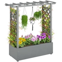 Outsunny Wooden Raised Garden Bed with Trellis, Outdoor Planter Box with Hanging Roof, Drainage Holes and Bed Liner(m-9)