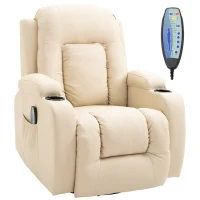 HOMCOM Vibration Massage Recliner Chair for Living Room with Heat,  Swivel Single Sofa, Modern PU Leather Manual Reclining Chair with Footrest, Cream White(m-1)