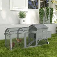PawHut 96.5" Chicken Coop Wooden Hen House Poultry Cage Pen Portable with Wheels and Nesting Box, Chicken Cage for Backyard Outdoor, Gray(m-10)