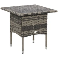 Outsunny 20" Patio Wicker Coffee Table, Outdoor Coffee Table with Plastic Board Underneath the Woven Tabletop for Patio, Garden, Balcony, Mixed Grey(m-2)