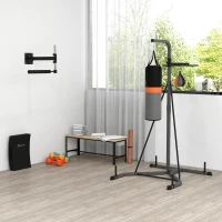 HOMCOM 2-in-1 Punching Bag with Stand for Adults, 65.7"-73.6" Height Adjustable Freestanding Heavy Bag Stand with Speedball(m-8)