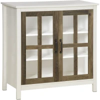 HOMCOM Sideboard Buffet Cabinet, Glass Door Kitchen Cabinet with Storage,  Accent Entryway Cabinet with Adjustable Shelf for Living Room, Distressed White(m-1)