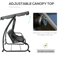 Outsunny 3-Seat Outdoor Patio Swing Chair, Converting Flatbed, Outdoor Swing Glider with Adjustable Canopy, Removable Cushion and Pillows, for Porch, Garden, Poolside, Backyard, Gray(m-5)