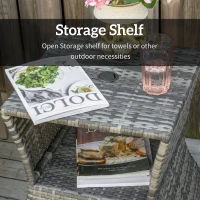 Outsunny Outdoor Side Table with Umbrella Hole, 2 Tier Rattan Wicker End Table with Storage Shelf, All Weather(m-7)