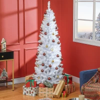 HOMCOM 6 FT Artificial Christmas Tree Pencil Xmas Tree with Stand, 618 Tips, Holiday Home Indoor Decoration for Party, White(m-2)