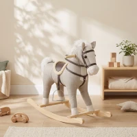 Qaba Rocking Horse, Back and Forth Rocking, Ride on Horse Toy with Sound Effects, for 12-36 Months Toddlers, Gray(m-8)
