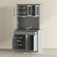 HOMCOM 71" Kitchen Pantry Cabinet with Microwave Stand, Kitchen Hutch with 2 Drawers and Adjustable Shelves, Gray(m-3)