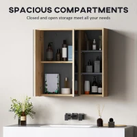 HOMCOM Wall Mount Medicine Cabinet with Mirror, Bathroom Cabinet Storage Organizer with 2 Doors, Cupboards and Shelves, Natural(m-4)