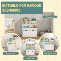 Qaba Kids Bookshelf with 3 Tier Display Shelves, Drawer for Nursery, White(m-7)