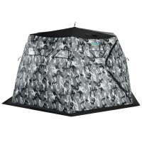 Outsunny 4 Person Insulated Pop-Up Ice Fishing Shelter, 360-Degree View, Portable Ice Fishing Tent Shanty with Carry Bag, Two Doors and Anchors for Low-Temp -22℉, Camouflage(m-1)