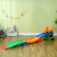 Qaba 9.8 ft Up and Down Roller Coaster for Kids, Thrill 4 Pieces Toddler Roller Coaster Ride on Toy with Side Steps, Sliding Car with Handles, for 2-5 Years Old(m-8)