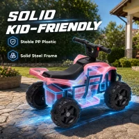 Qaba Kids ATV, 6V Battery Powered Kids Quad with 4 Wheeler, Handlebar Button Control, Max 1.2MPH, Max 55lbs Load, Light Pink(m-6)