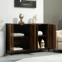 HOMCOM Industrial Sideboard Buffet Cabinet with Doors, Kitchen Cabinet, Coffee Bar Cabinet with Adjustable Shelves, Rustic Brown(m-7)