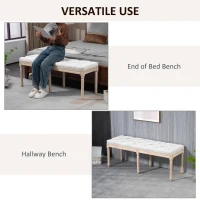 HOMCOM 46" Linen Upholstered Bedroom Bench, French End of Bed Bench with Thick Padded Cushion and Wooden Legs, Cream White(m-6)