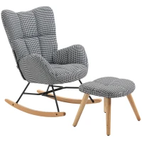 HOMCOM Glider Rocker with Ottoman Set, Houndstooth Nursery Rocking Chair, Upholstered Wingback Armchair for Living Room and Bedroom(m-11)