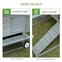 PawHut 96.5" Chicken Coop Wooden Hen House Poultry Cage Pen Portable with Wheels and Nesting Box, Chicken Cage for Backyard Outdoor, Gray(m-8)