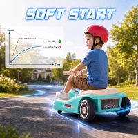 Qaba 12V Electric Wiggle Car with Convertible Steering Wheel Pull Handle, 2 Speed, Music, Lights for 3-5 Years, Light Blue(m-5)
