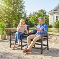 Outsunny 2 Piece All-Weather Patio Chairs, HDPE Patio Dining Chair Set, Heavy Duty Wood-Like Outdoor Furniture, Gray(m-8)