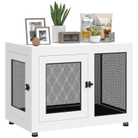 PawHut 37" Dog Crate Furniture with Cushion, Double Doors for Large Dogs, White(m-11)