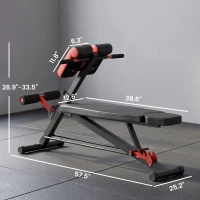 Soozier Adjustable Hyper Extension Dumbbell Weight Bench, Foam Leg Holders, Exercise Abs, Arms, Core, Strength Workout Station for Home Gym, Red(m-3)