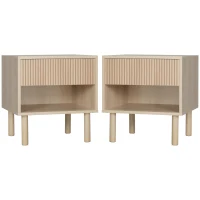 HOMCOM Set of 2 Bedroom Nightstands, Side Table with Storage Shelf and Drawer for Living Room, Bedroom, Natural Wood(m-2)