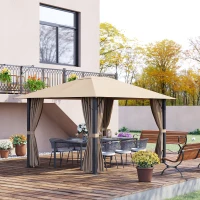 Outsunny 10' x 13' Patio Gazebo Aluminum Frame Outdoor Canopy Shelter with Sidewalls, Vented Roof for Garden, Lawn, Backyard, and Deck, Brown(m-8)