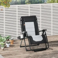 Outsunny Foldable Outdoor Lounge Chair with Footrest, Oversized Padded Zero Gravity Lounge Chair with Headrest, Side Tray, Cup Holders, Armrests for Camping, Lawn, Garden, Black(m-2)