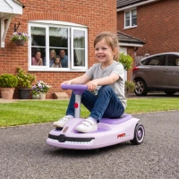 Qaba 12V Electric Wiggle Car with Convertible Steering Wheel Pull Handle, 2 Speed, Music, Lights for 3-5 Years, Purple(m-10)