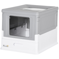 PawHut Fully Enclosed Cat Litter Box with Front Entry and Top Exit, Plastic, Gray & White