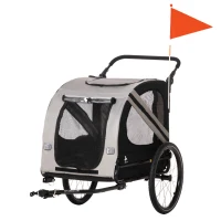 Aosom 2-in-1 Pet Bike Trailer for Small Medium Dogs, Road-Visibility Dog Stroller Bicycle Carrier, Weather-Strong Bike Wagon Trailer Sidecar Attachment, Gray(m-14)