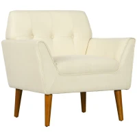 HOMCOM Traditional Accent Chair, Button Tufted Armchair with Wood Legs for Living Room, Bedroom, Beige(m-11)