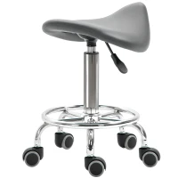 HOMCOM PU Leather Adjustable Stool, Rolling Saddle Stool with Wheels for Massage, Spa, Clinic, Beauty and Tattoo, Gray(m-11)
