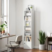 HOMCOM 7-Tier Bookcase, Display Shelf Unit with Adjustable Shelf and Cabinet, White(m-1)
