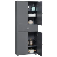 HOMCOM Tall Storage Cabinet, 72" Freestanding Kitchen Pantry Cabinet with 4 Doors, Drawer and Adjustable Shelves, Gray(m-1)