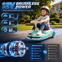 Qaba 12V Electric Wiggle Car with Convertible Steering Wheel Pull Handle, 2 Speed, Music, Lights for 3-5 Years, Light Blue(m-4)