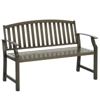 Outsunny Outdoor Garden Bench, Metal Bench, Wood Look Slatted Frame Furniture for Patio, Park, Porch, Lawn, Yard, Deck, Black(m-9)